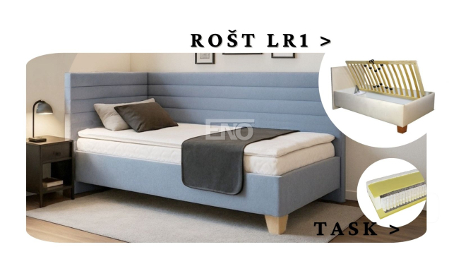 Postel Liva s čely, matrace TASK, rošt LR1 - 80x200 - LEVÁ 